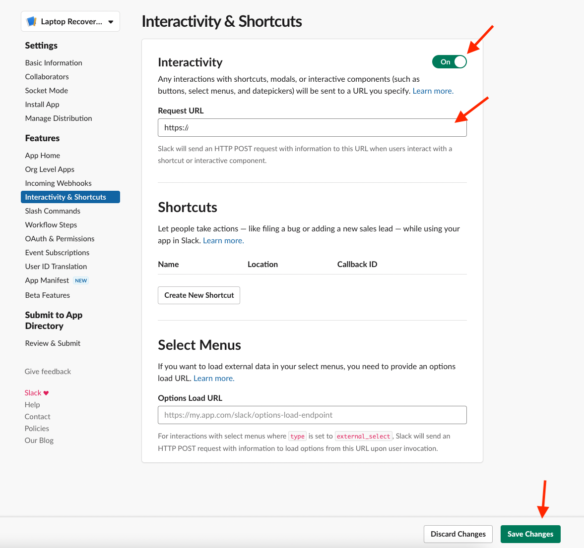 Interactivity & Shortcuts page