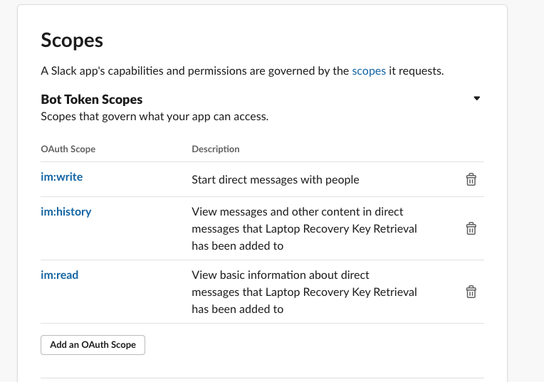 OAuth Scopes configuration